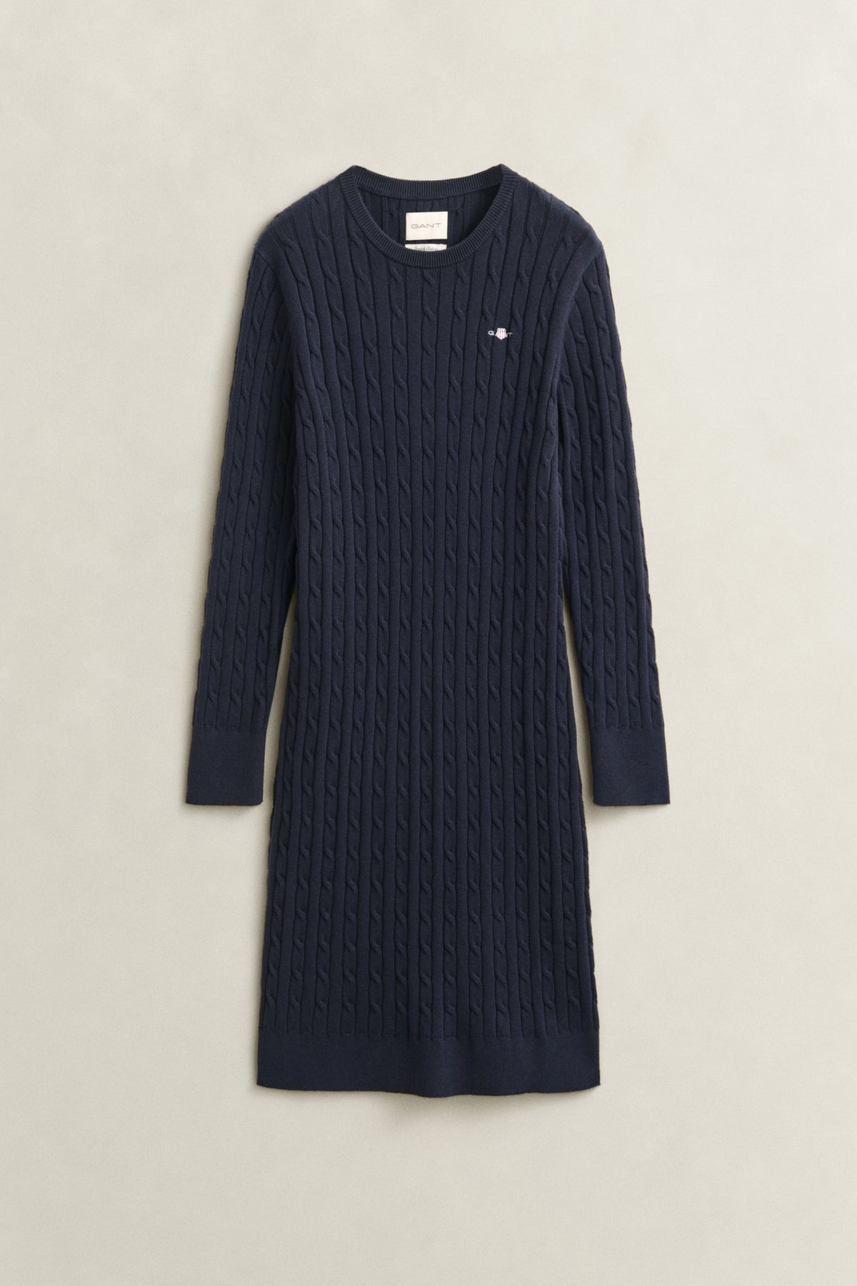 Gant Evening Blue Stretch Cotton Cable Knit Crew Neck Dress