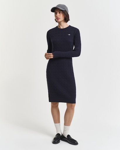 Gant Evening Blue  Stretch Cotton Cable Knit Crew Neck Dress