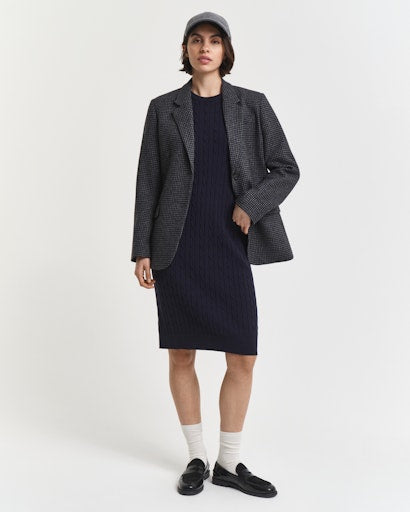 Gant Evening Blue  Stretch Cotton Cable Knit Crew Neck Dress