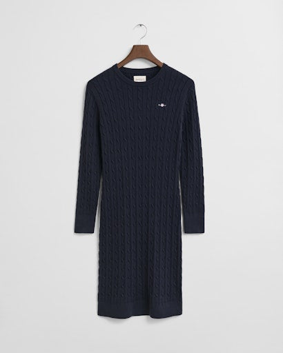 Gant Evening Blue  Stretch Cotton Cable Knit Crew Neck Dress