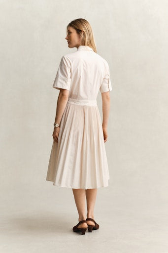 Gant Cream Short Sleeve Pleated Cotton Shirt Dress 4503486