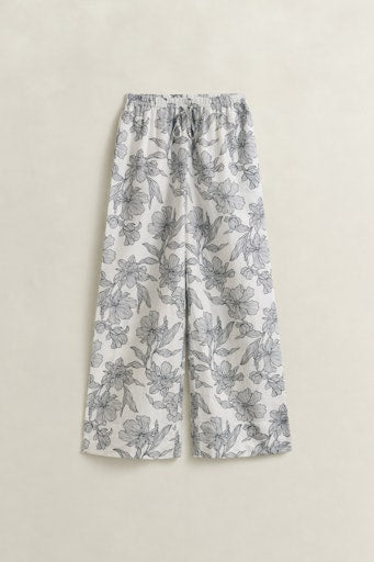 Gant White & Navy Floral Linen Blend Relaxed Fit Trousers 4150396