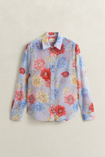 Gant Light Blue Floral Cotton Silk Long Sleeve Shirt
