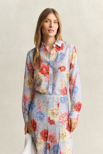 Gant Light Blue Floral Cotton Silk Long Sleeve Shirt
