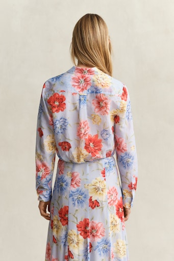Gant Light Blue Floral Cotton Silk Long Sleeve Shirt