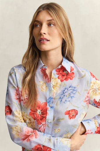 Gant Light Blue Floral Cotton Silk Long Sleeve Shirt
