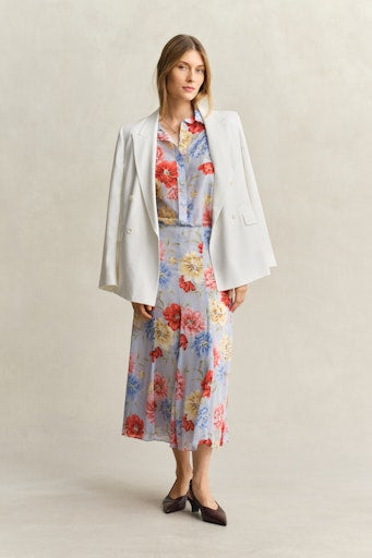 Gant Light Blue Floral Cotton Silk Long Sleeve Shirt