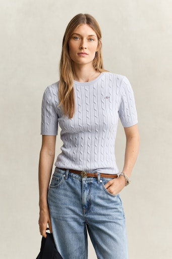 Gant Light Blue Cable Knit Short Sleeve Sweater 4800105