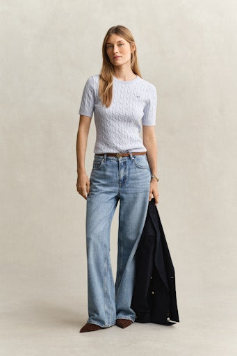 Gant Light Blue Cable Knit Short Sleeve Sweater 4800105