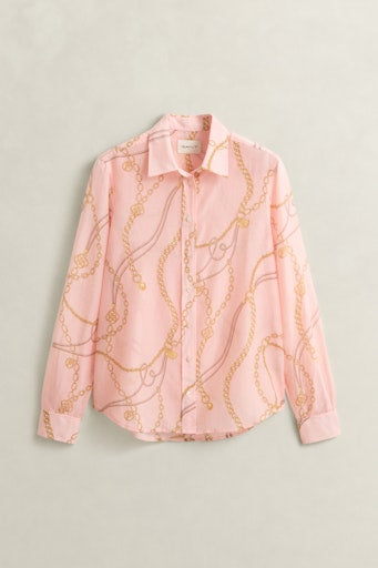 Gant Apricot Pink Chain Print Long Sleeve Cotton Silk Shirt 