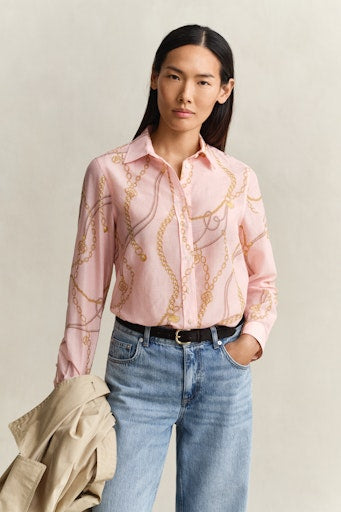 Gant Apricot Pink Chain Print Long Sleeve Cotton Silk Shirt 