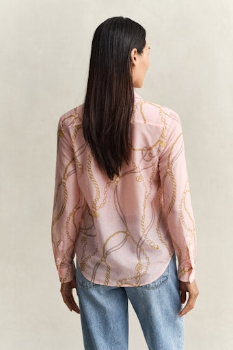 Gant Apricot Pink Chain Print Long Sleeve Cotton Silk Shirt 