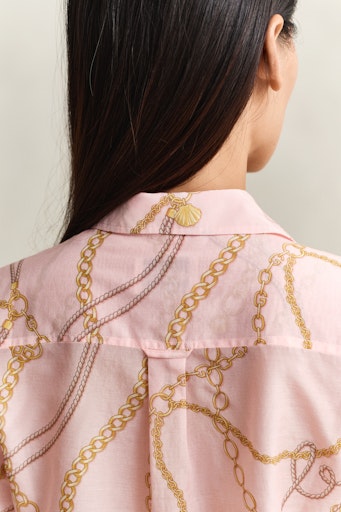 Gant Apricot Pink Chain Print Long Sleeve Cotton Silk Shirt 
