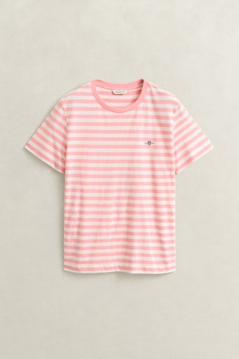 Gant Pink Striped Shield Short Sleeve Crew Neck T-Shirt