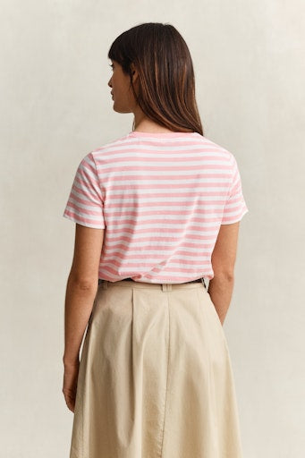 Gant Pink Striped Shield Short Sleeve Crew Neck T-Shirt