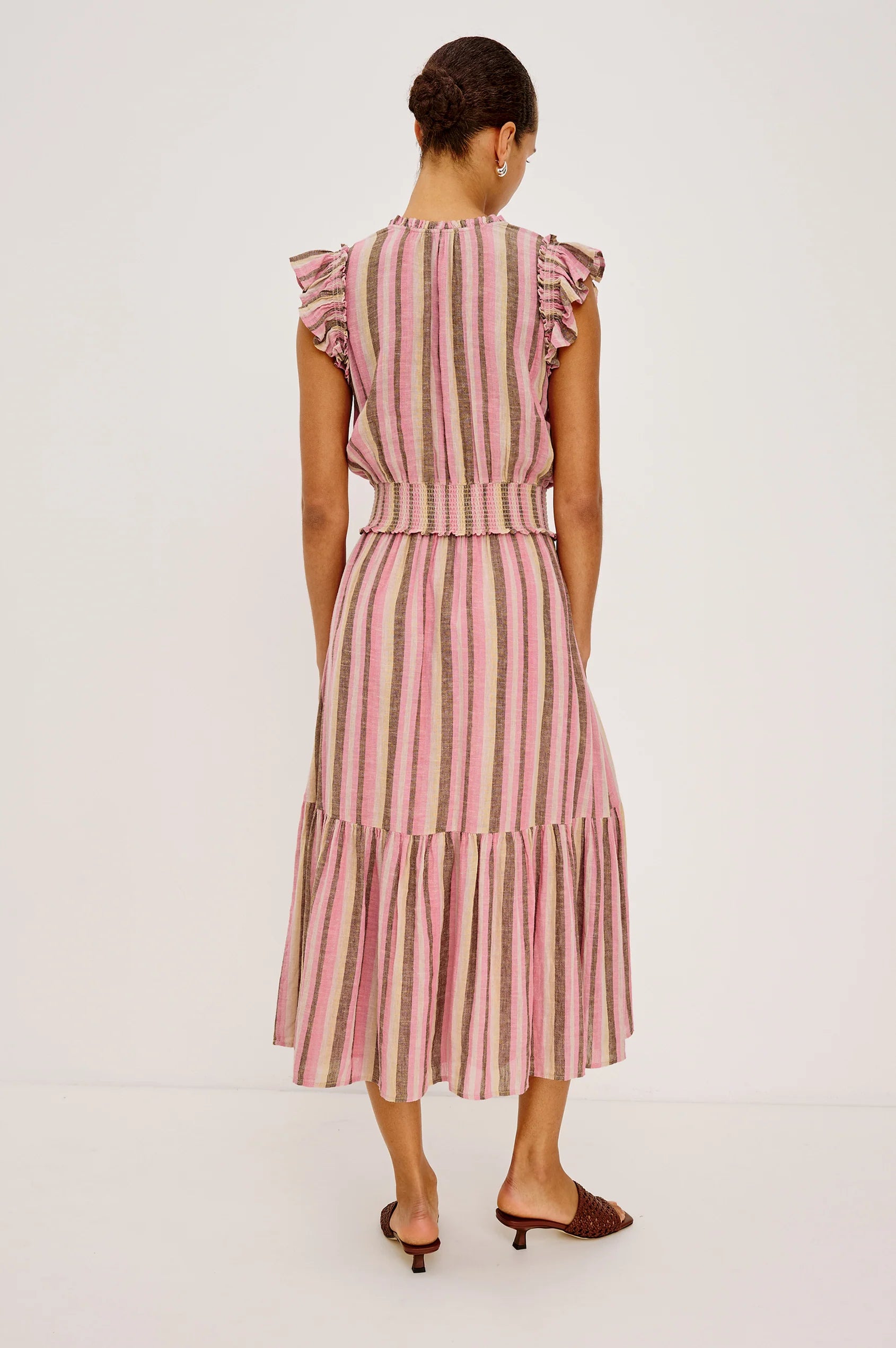 Rails Multi-Coloured Stripe Flutter Sleeve Linen Blend Dress GARDEN