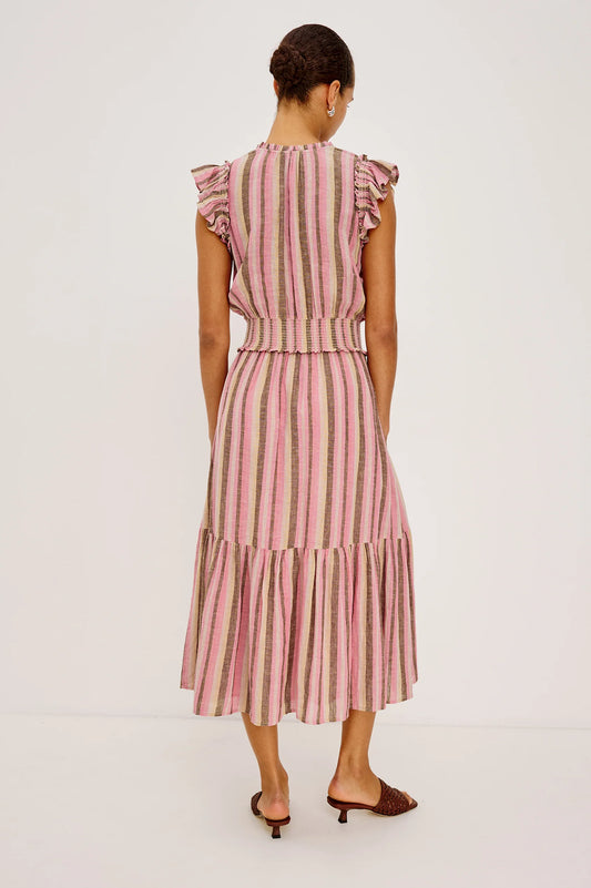 Rails Multi-Coloured Stripe Flutter Sleeve Linen Blend Dress GARDEN
