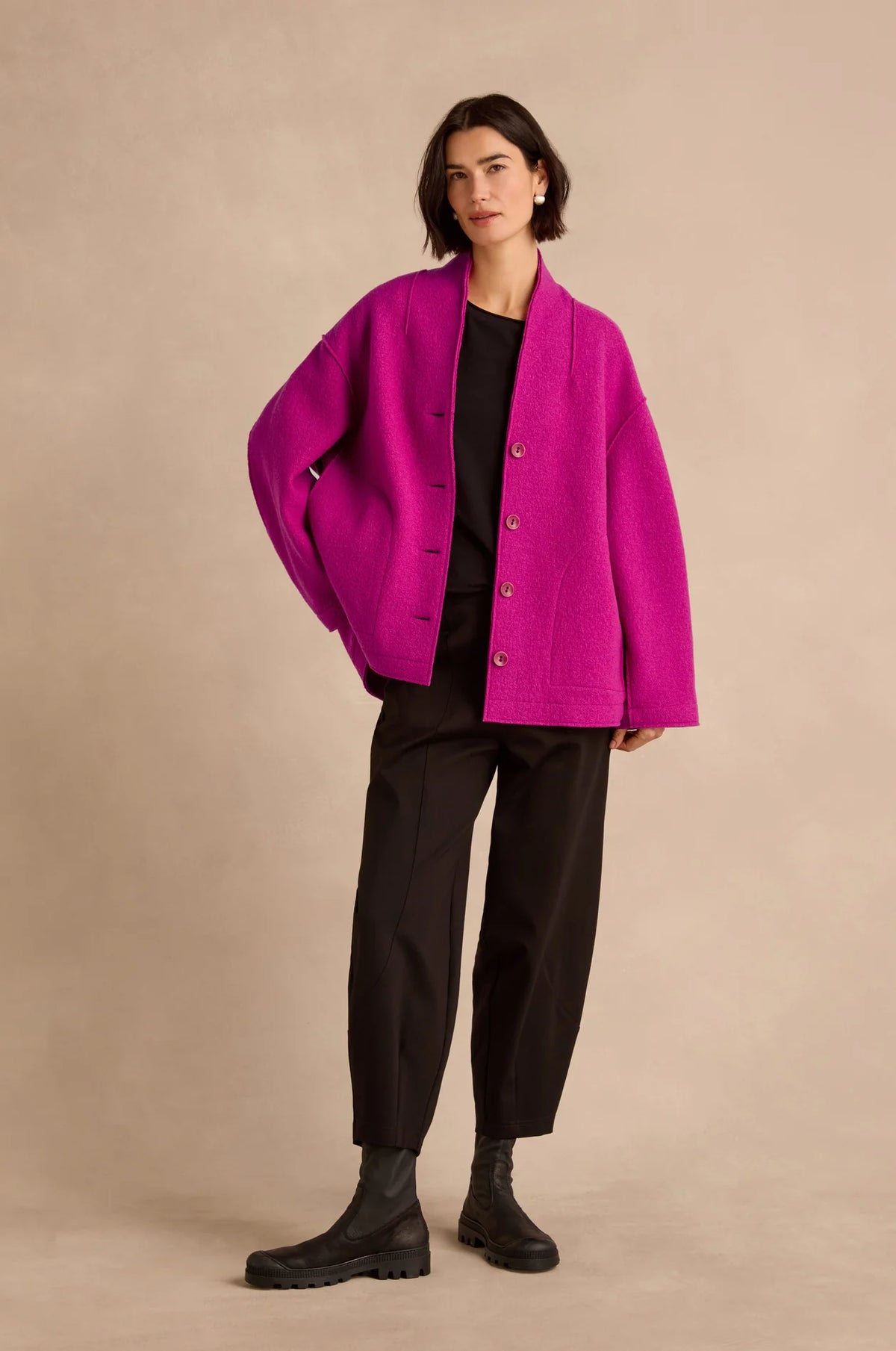 Sahara Magenta Boiled Wool Cocoon Jacket 