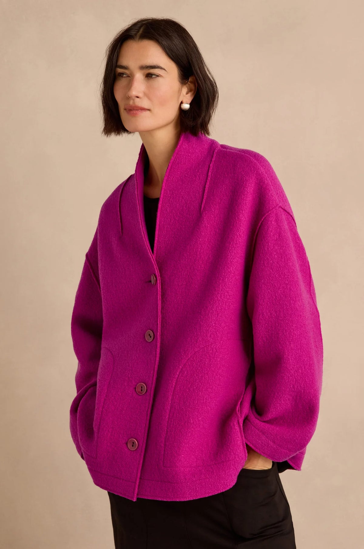 Sahara Magenta Boiled Wool Cocoon Jacket 