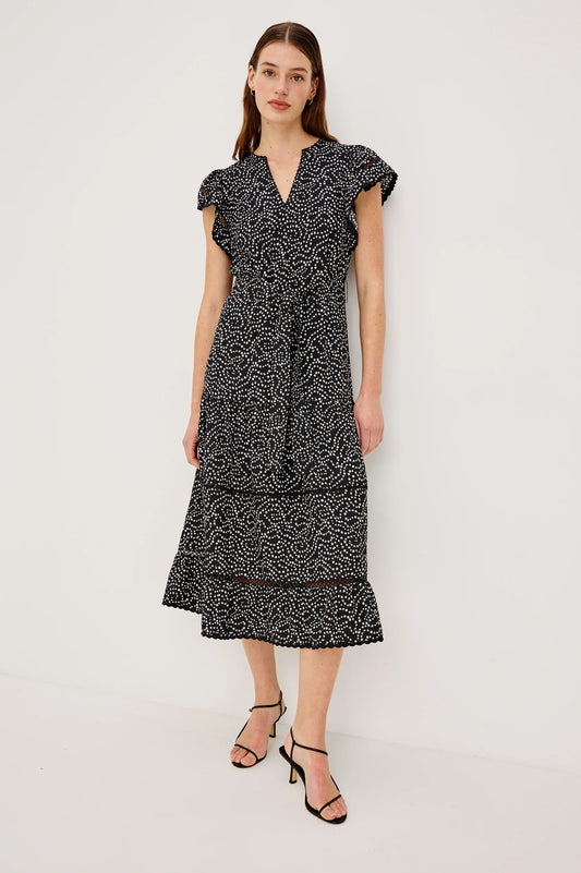 Rails Black Mini Chain Daisy Dress – Midi Cotton Poplin with Flutter Sleeve GIA