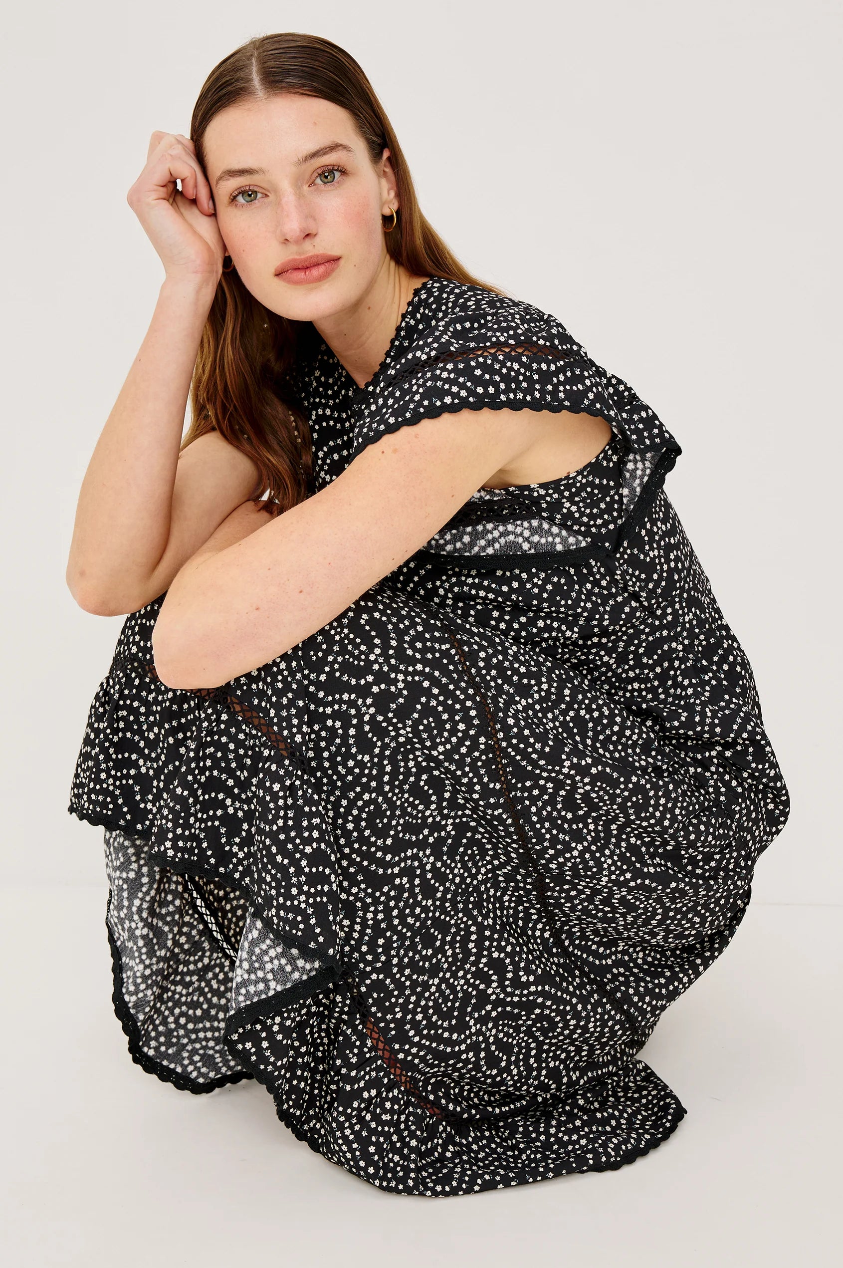 Rails Black Mini Chain Daisy Dress – Midi Cotton Poplin with Flutter Sleeve GIA