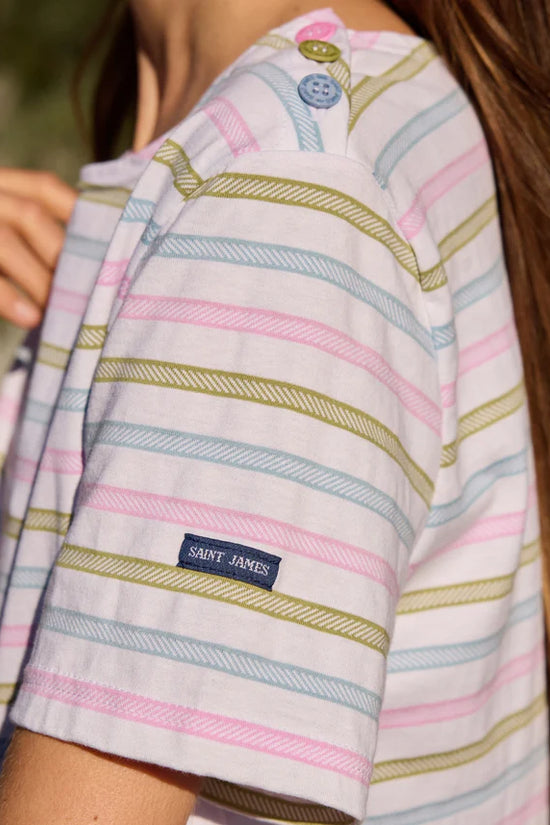 Saint James Multicoloured Stripe Short Sleeve Button Shoulder T-Shirt