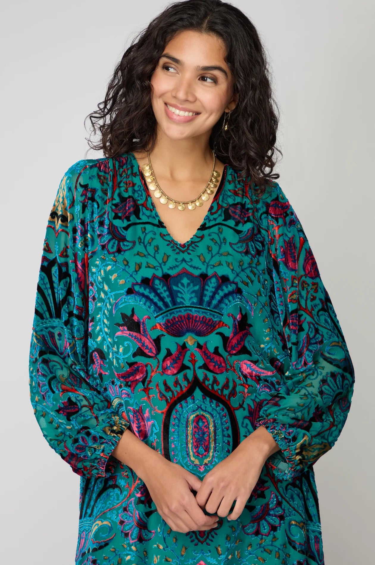 Sahara Multicoloured Winter Paisley Devoré Dress GRD6613-WPD