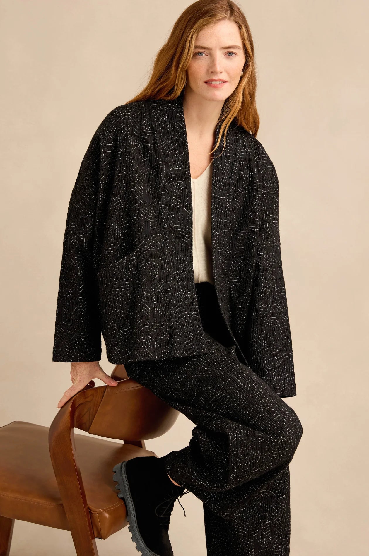 Sahara Black & White Stitched Jacquard Jacket