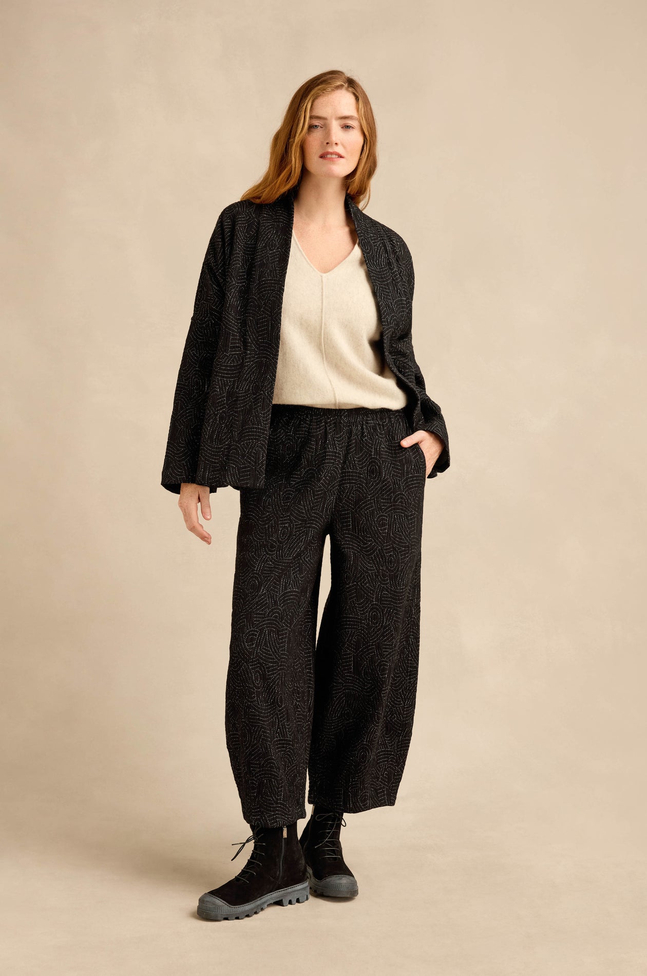 Sahara Black & White Stitched Jacquard Bubble Trouser