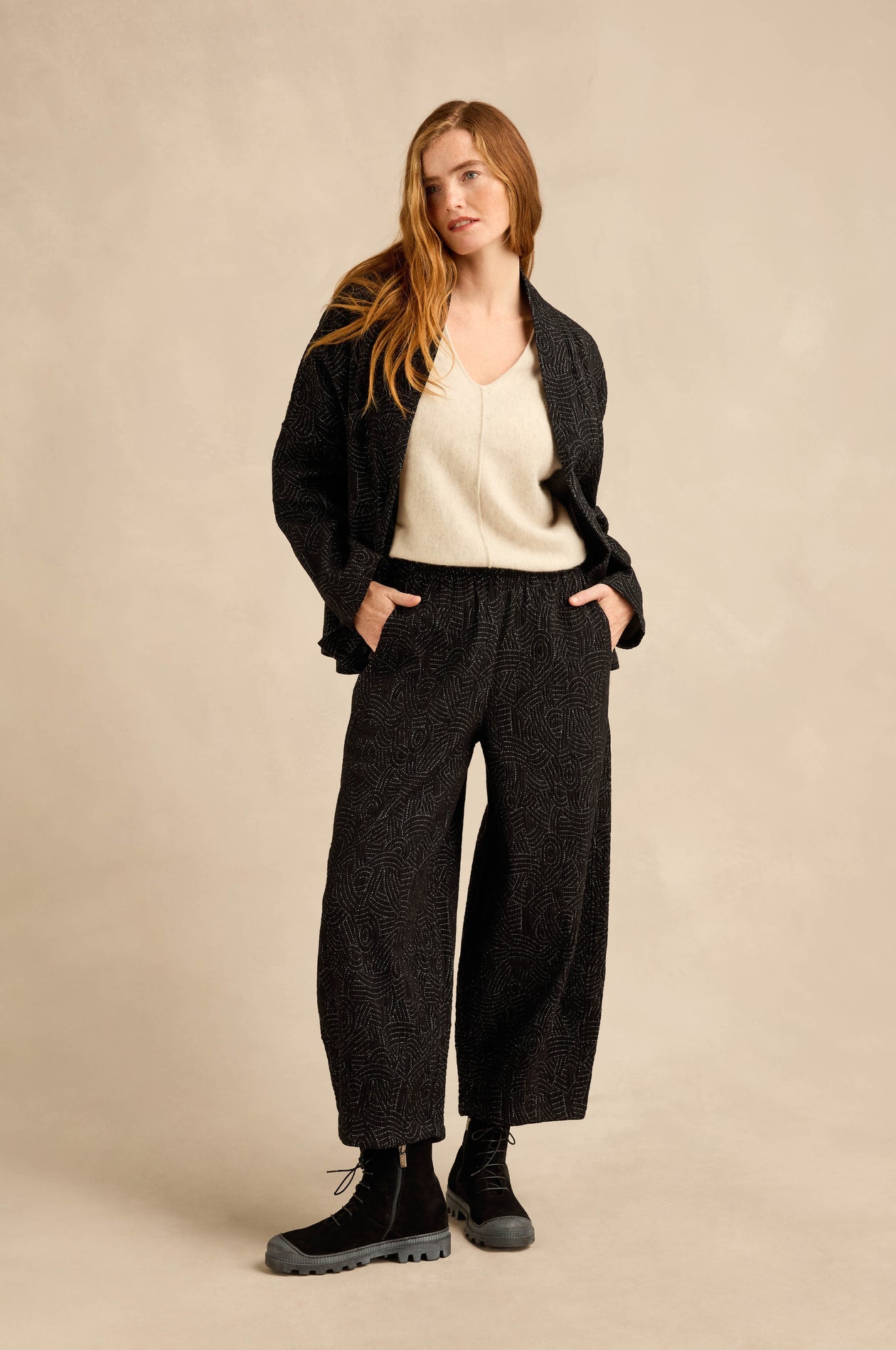 Sahara Black & White Stitched Jacquard Bubble Trouser
