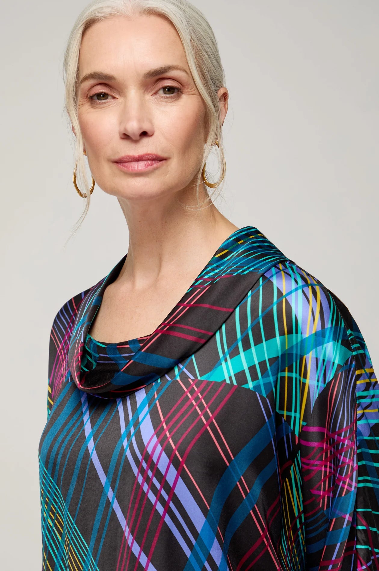 Sahara multicoloured laser lights cowl neck top GRT3960-MCL