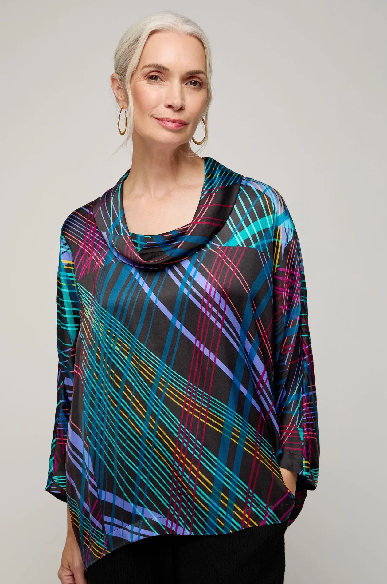 Sahara multicoloured laser lights cowl neck top GRT3960-MCL