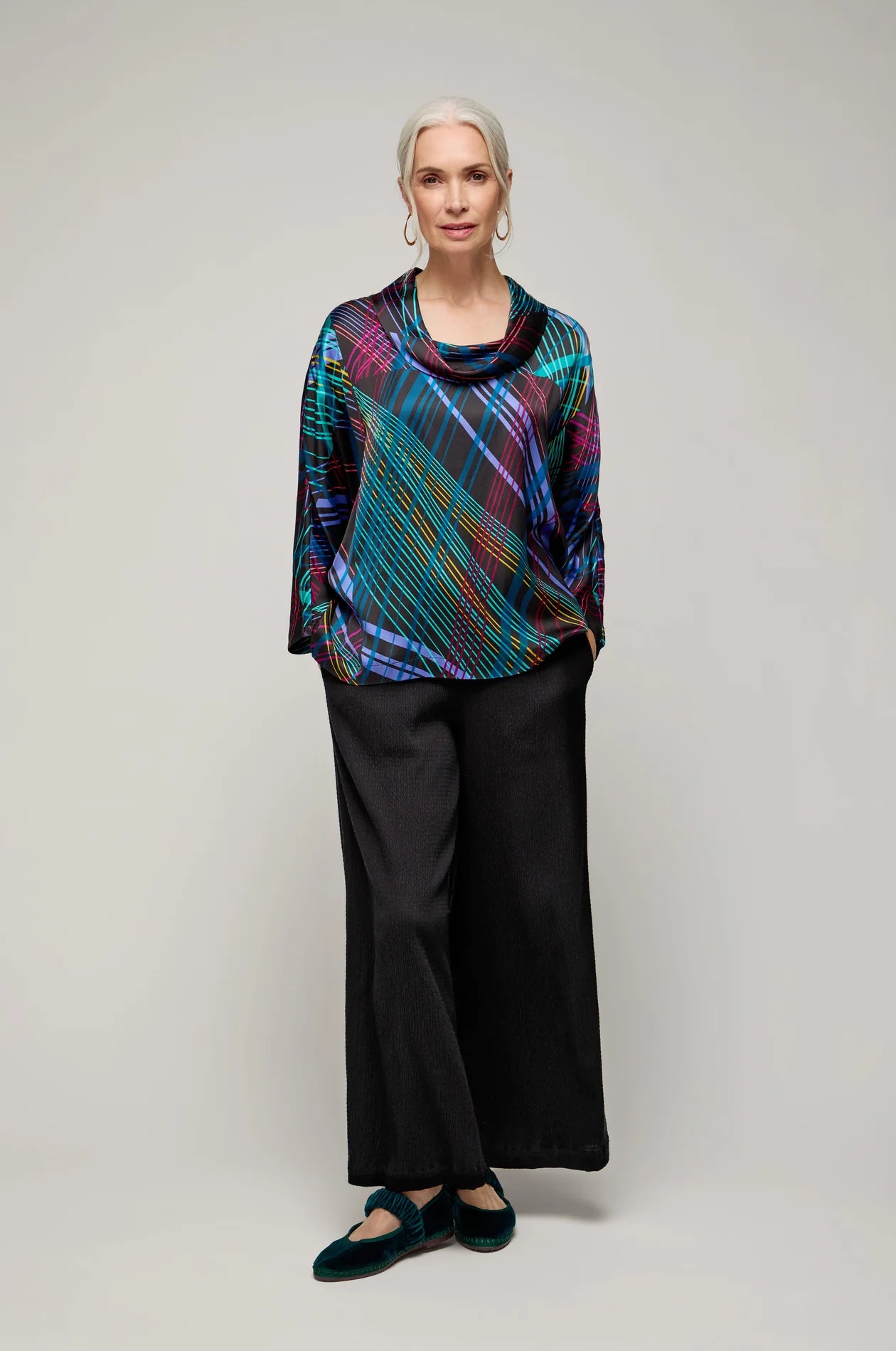 Sahara multicoloured laser lights cowl neck top GRT3960-MCL