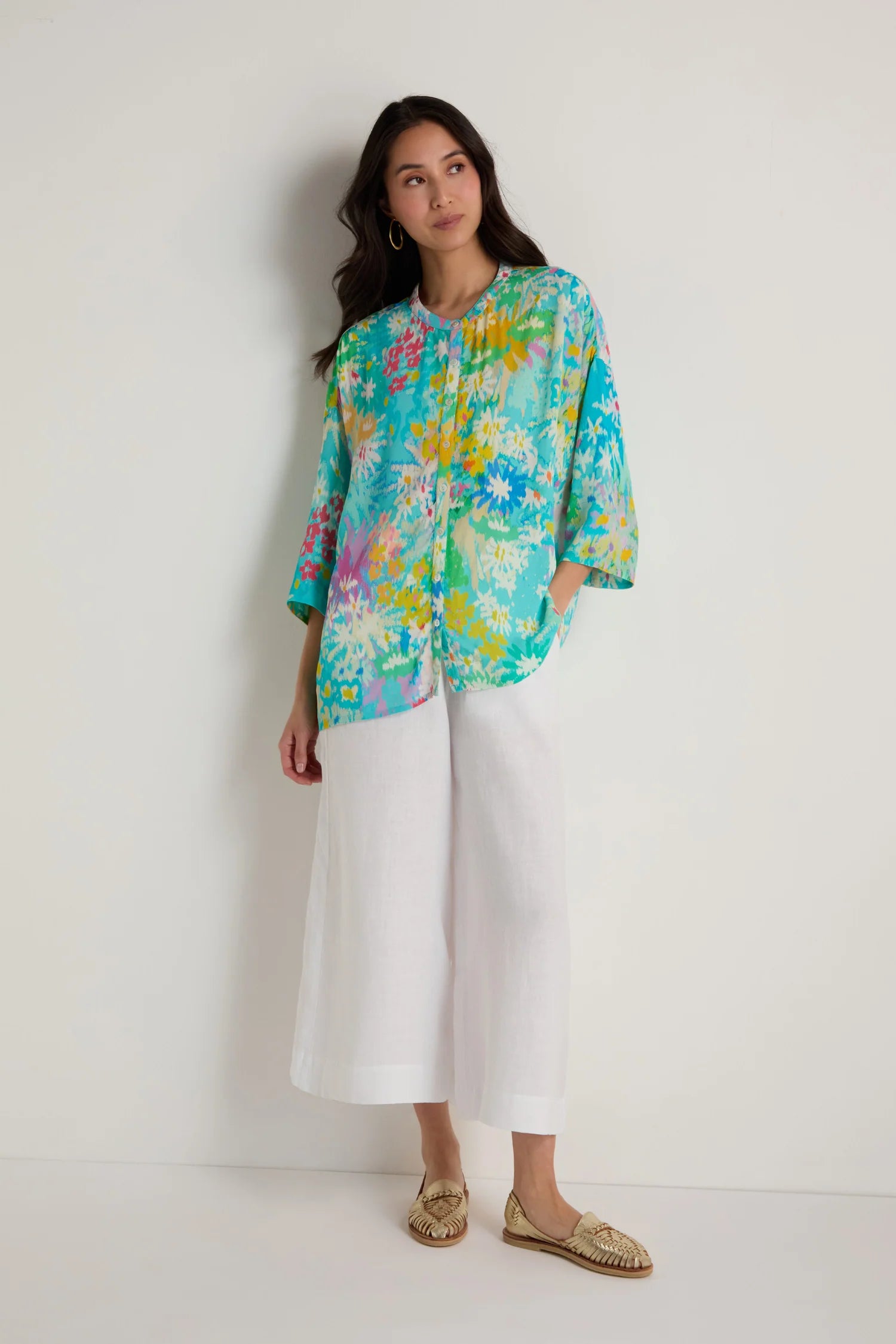 Sahara Multi-Coloured Floral Oasis Boxy Shirt.