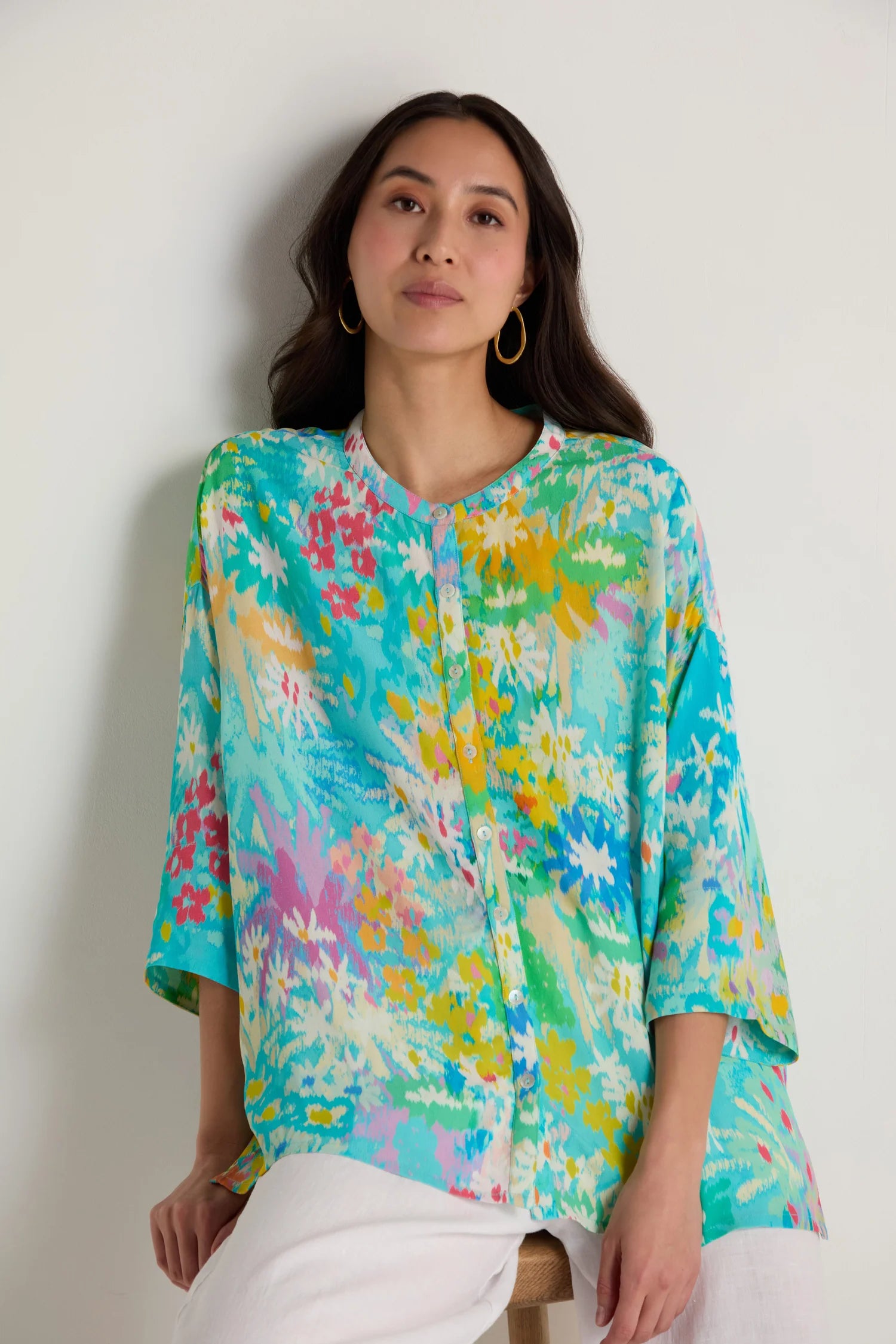 Sahara Multi-Coloured Floral Oasis Boxy Shirt.