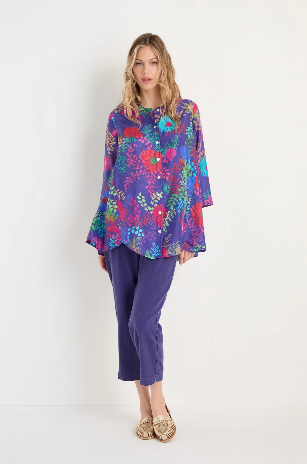 Sahara Multi-Coloured Print Secret Garden Silk Shirt
