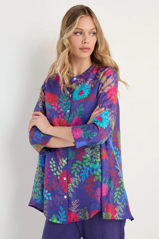 Sahara Multi-Coloured Print Secret Garden Silk Shirt GRT5604-BBG