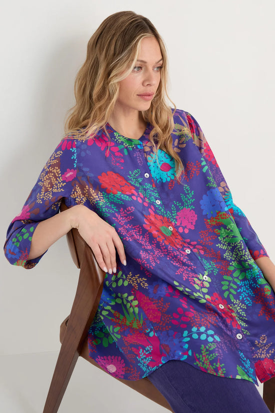 Sahara Multi-Coloured Print Secret Garden Silk Shirt