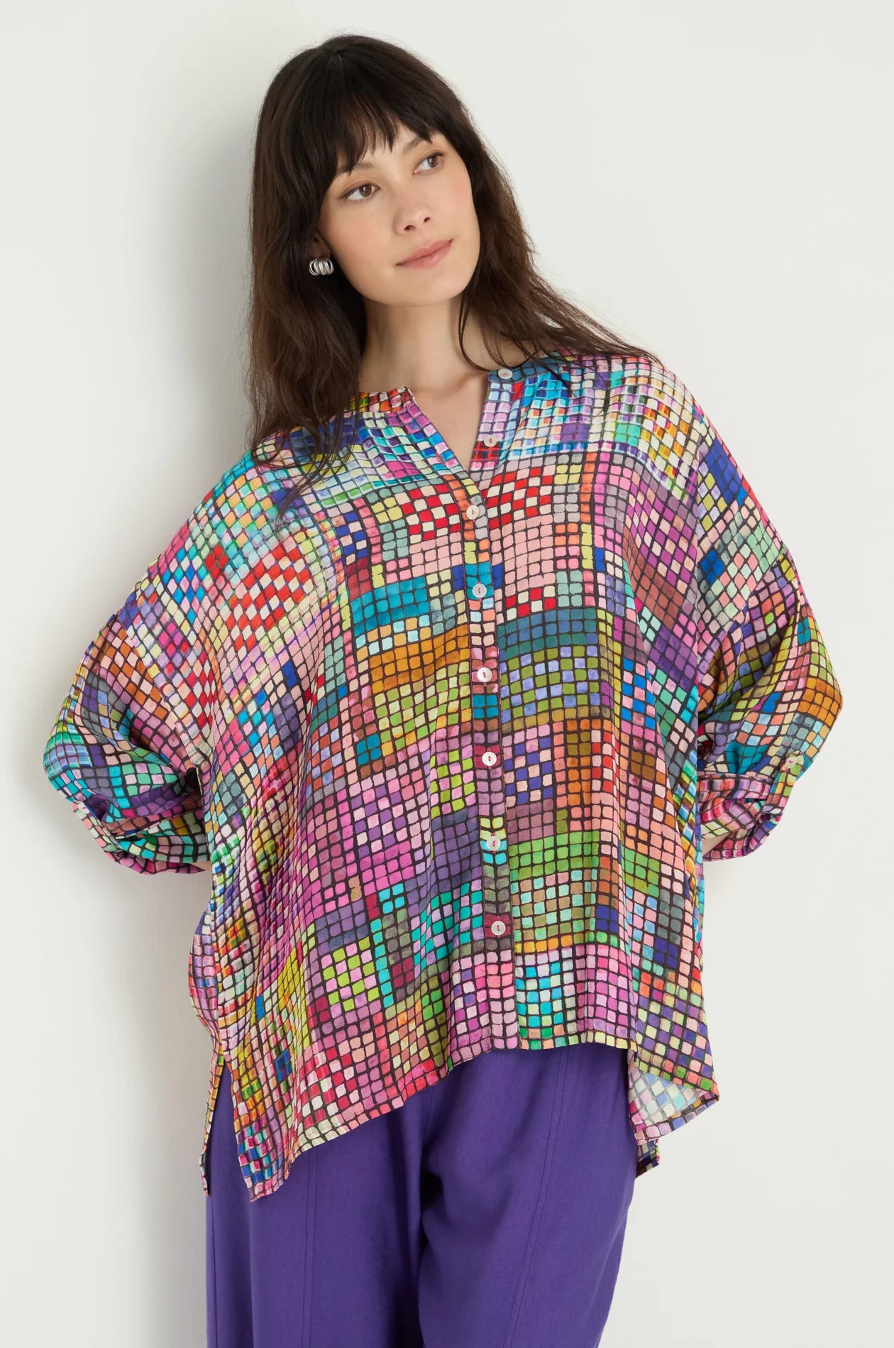 Sahara Multicoloured Glass Tiles Boxy Shirt GRT5892-CGT