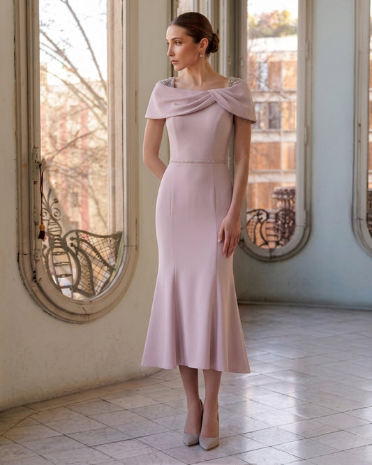Couture Club Soft Rose Pink Midi Dress with Bead Detailing