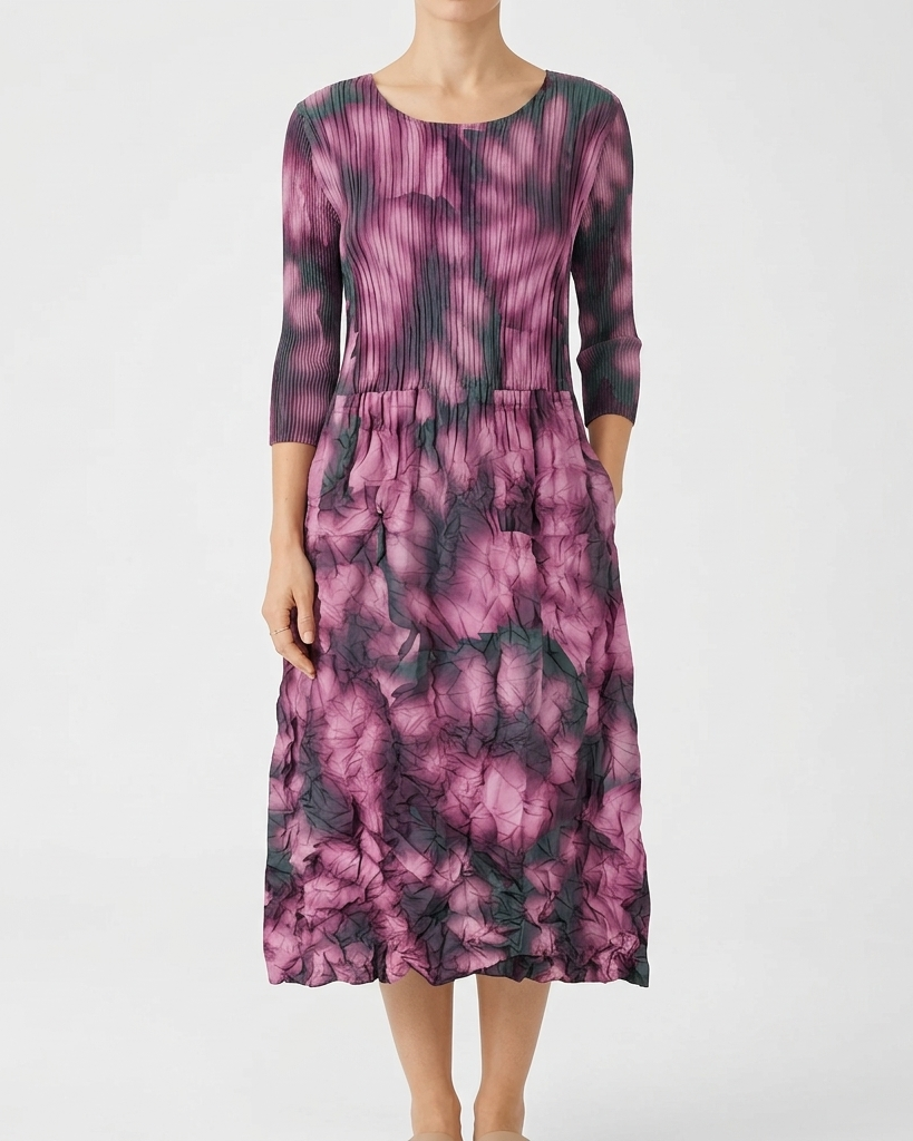 Alquema purple 3/4 sleeve smash pocket dress