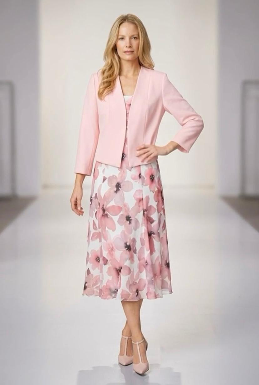 Pink floral dress and matching jacket