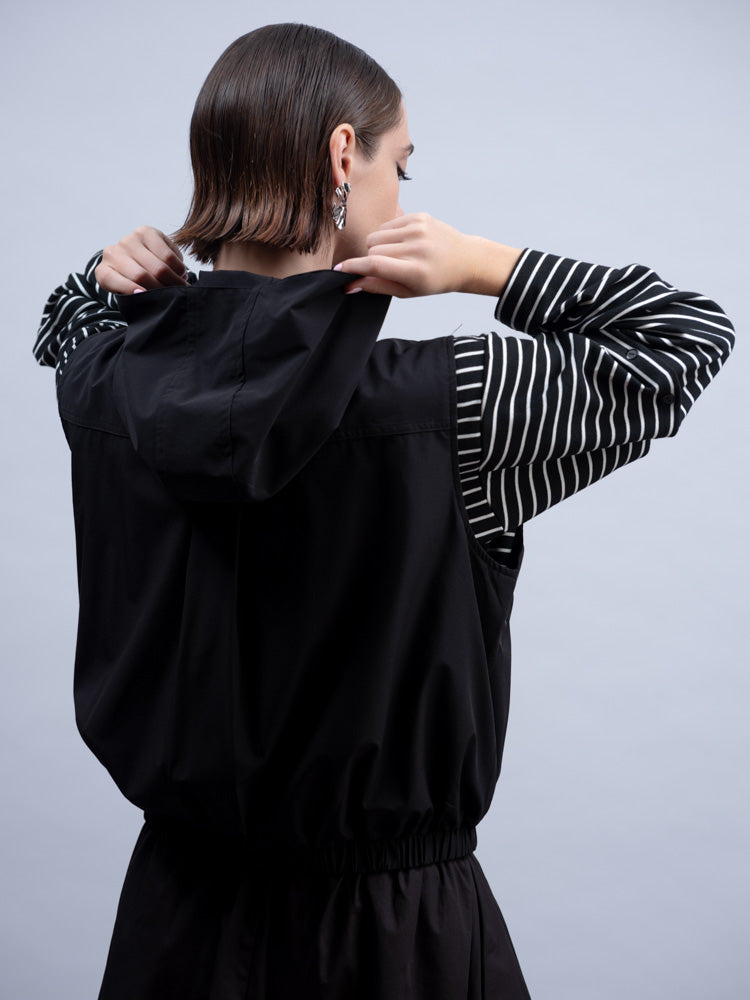 Haako Black Multi-Zip Hooded Gilet with Elasticated Hem & Pockets