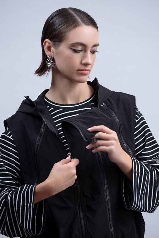 Haako Black Multi-Zip Hooded Gilet with Elasticated Hem & Pockets