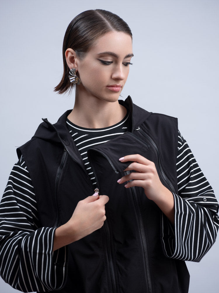Haako Black Multi-Zip Hooded Gilet with Elasticated Hem & Pockets