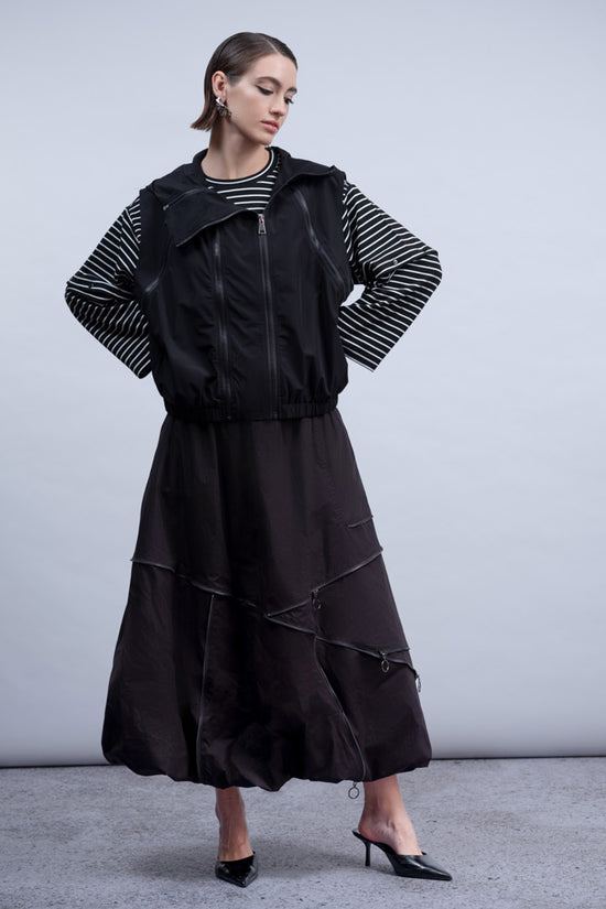 Haako Black Multi-Zip Hooded Gilet with Elasticated Hem & Pockets