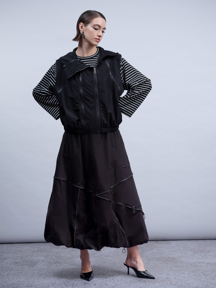 Haako Black Multi-Zip Hooded Gilet with Elasticated Hem & Pockets