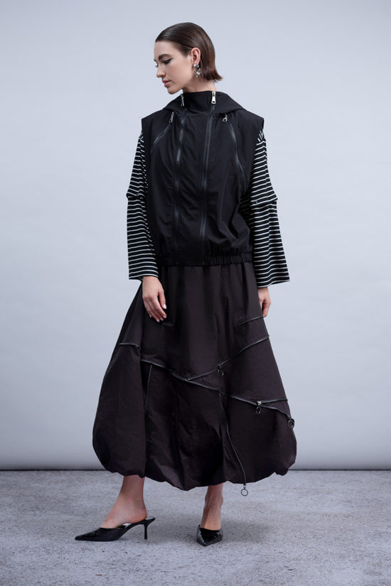Haako Black Multi-Zip Hooded Gilet with Elasticated Hem & Pockets
