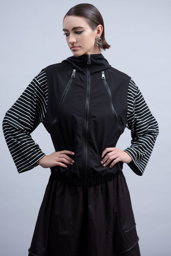 Haako Black Multi-Zip Hooded Gilet with Elasticated Hem & Pockets