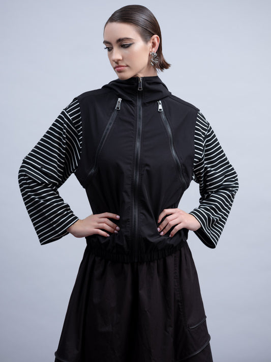 Haako Black Multi-Zip Hooded Gilet with Elasticated Hem & Pockets